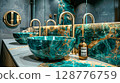 Elegant Bathroom with Unique Green Bowls and Fixtures 128776759