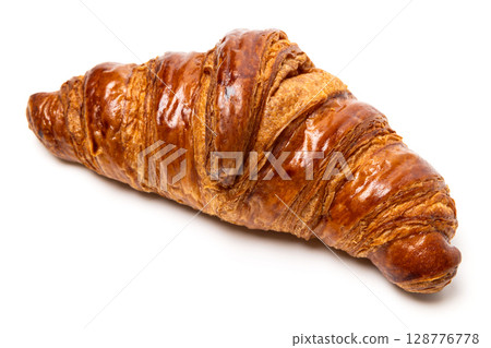 Freshly baked classic delicious fresh organic croissant isolated on white background 128776778