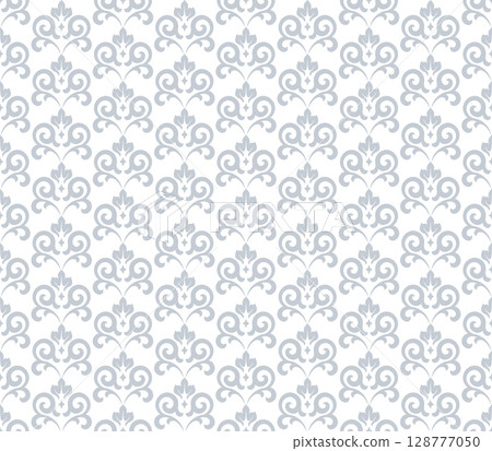 Floral pattern. Seamless vector background. Vintage wallpaper in the Baroque style. White and gray ornament for fabric, wallpaper, packaging. Ornate Damask flower illustration 128777050