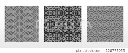 Geometric set of seamless black and gray patterns. Simple vector graphics Geometric set of seamless black and gray patterns. Simple vector graphics 128777055