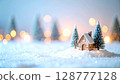 Sparkling snow background_toy house 128777128