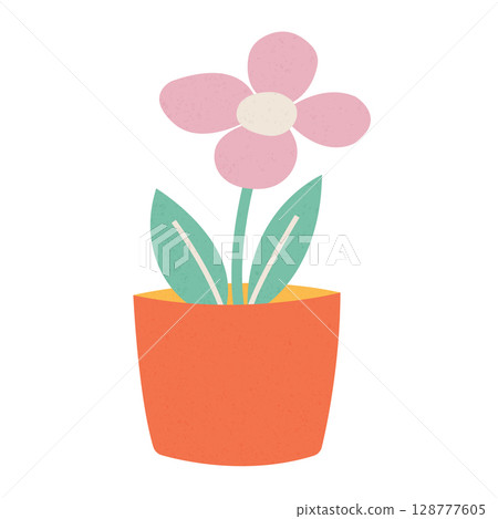 Potted house indoor plant. Green-leaf home decoration, plant growing in flowerpot, planter. Flat hand drawn textured vector illustrations isolated on white background Potted house indoor plant. Green-leaf home decoration, plant growing in flowerpot, planter. Flat hand drawn textured vector illustrations isolated on white background 128777605