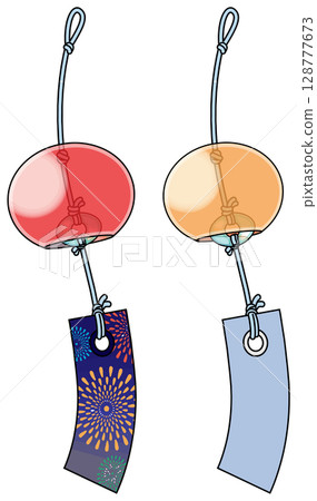 Colorful Japanese-style wind chime illustration (with main lines) 128777673