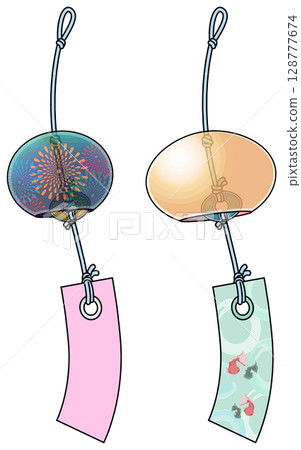 Colorful Japanese-style wind chime illustration (with main lines) 128777674