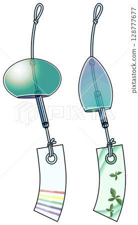 Colorful Japanese-style wind chime illustration (with main lines) 128777677