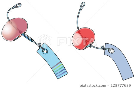 Colorful Japanese-style wind chime illustration (with main lines) 128777689