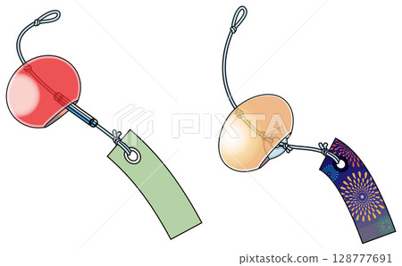 Colorful Japanese-style wind chime illustration (with main lines) 128777691