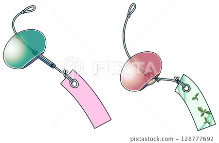 Colorful Japanese-style wind chime illustration (with main lines) 128777692
