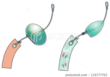 Colorful Japanese-style wind chime illustration (with main lines) 128777701