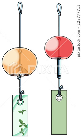 Colorful Japanese-style wind chime illustration (with main lines) Colorful Japanese-style wind chime illustration (with main lines) 128777713
