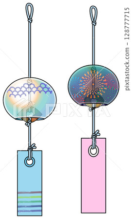 Colorful Japanese-style wind chime illustration (with main lines) 128777715