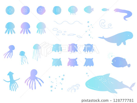 Sea creature icon illustration set Summer Sea Gradient 128777781