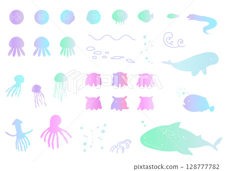 海洋生物圖標插圖集夏季海梯度 128777782
