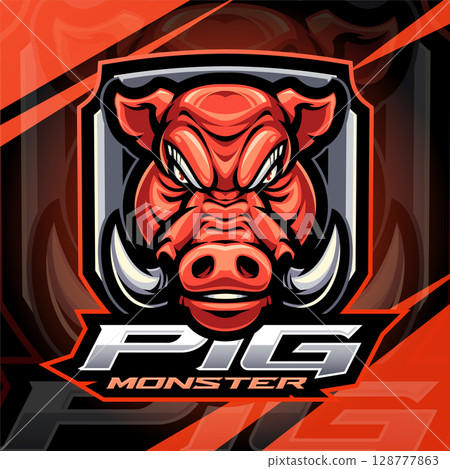 Pig monster esport mascot logo design 128777863