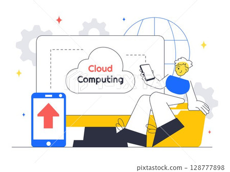 Cloud Computing Illustration Featuring Digital Technology Speed Connection with Database, Statistics, Analytics, Server, Monitoring, and Network Cloud Computing Illustration Featuring Digital Technology Speed Connection with Database, Statistics, Analytics, Server, Monitoring, and Network 128777898