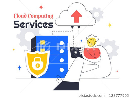 Cloud Computing Illustration Featuring Digital Technology Speed Connection with Database, Statistics, Analytics, Server, Monitoring, and Network Cloud Computing Illustration Featuring Digital Technology Speed Connection with Database, Statistics, Analytics, Server, Monitoring, and Network 128777903