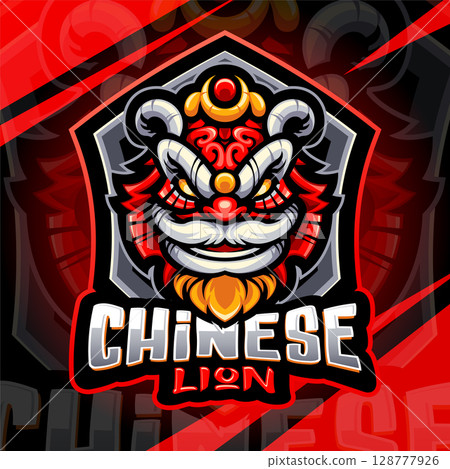 Chinese lion head esport mascot logo design 128777926