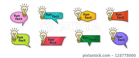 Fun fact message templates set. Colored labels or tags with light bulbs. Isolated vector elements for text, idea, or learning design. 128778000