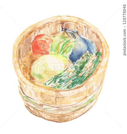 醃漬蔬菜的水彩插圖 128778048