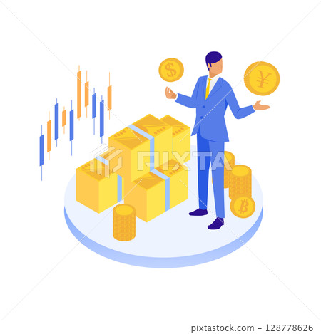 象徵外匯和金融研討會(投資、資產管理、貨幣教育)的商人插圖 象徵外匯和金融研討會(投資、資產管理、貨幣教育)的商人插圖 128778626