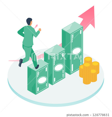 為提高銷售額和收入而製定的商務人士成長步驟圖（用於商務研討會） 128778631