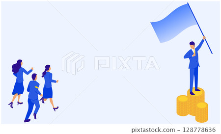 Business leader and team success and goal achievement concept illustration 128778636