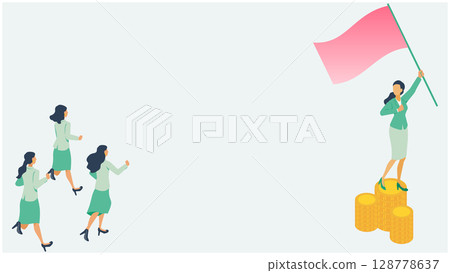 Business leader and team success and goal achievement concept illustration 128778637