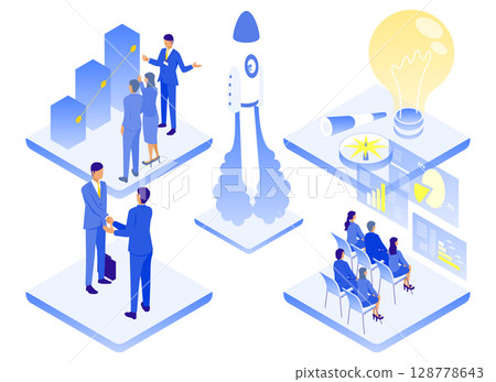 邁向商業的未來：理念與成長概念等距圖 128778643