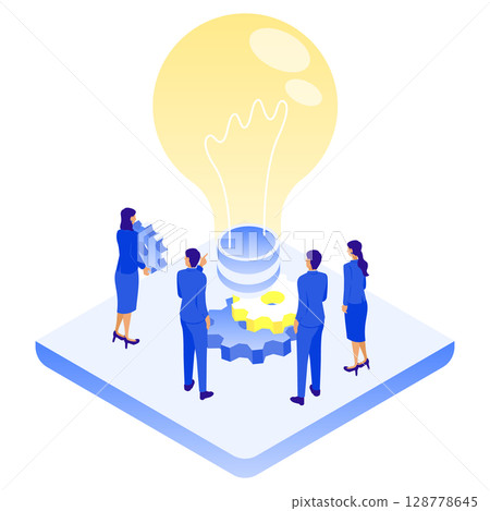 Business team idea generation and gear collaboration | Symbolic illustration of innovation and collaboration 128778645