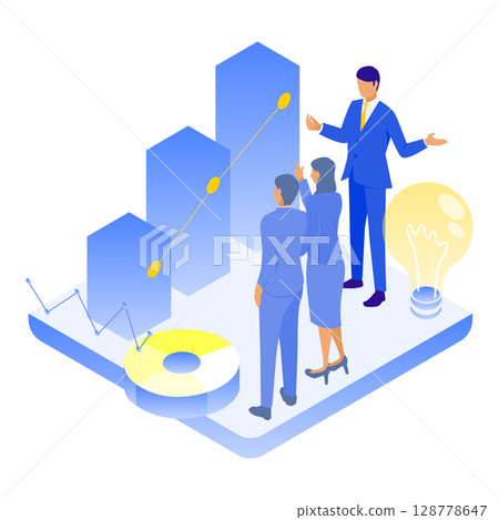 討論成長策略的商務簡報 | 以圖表和指向顯示未來方向 128778647