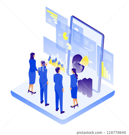 用資料繪製策略 | 使用大顯示器繪製會議場景的等距插圖 128778648