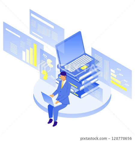 Data analysis and report creation | Isometric business scene Data analysis and report creation | Isometric business scene 128778656