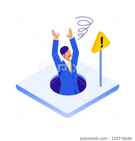 Illustration of a man falling into a business trap Illustration of a man falling into a business trap 128778686
