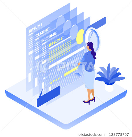 女商人檢查履歷的插圖（招募/人力資源評估） 128778707