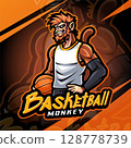 Basketball monkey esport mascot logo design 128778739