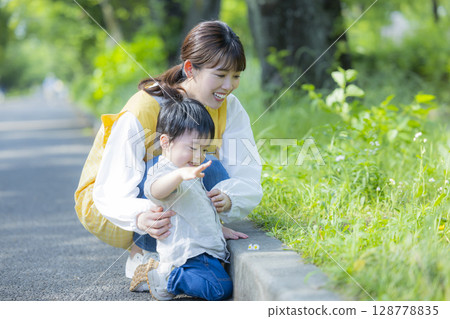 Parent and child playing in the park 128778835