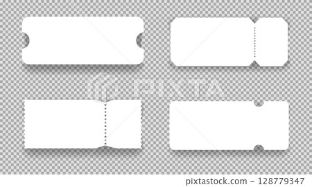 Retro ticket, coupon or voucher. Cinema concert paper tag with separation point empty template, label. Vintage shape raffle edge, frame border. Retro ticket, coupon or voucher. Cinema concert paper tag with separation point empty template, label. Vintage shape raffle edge, frame border. 128779347