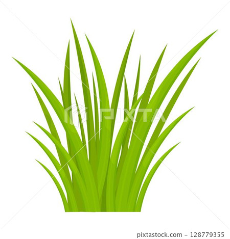 Green grass in cartoon style, bright herb isolated on white background. Season natural wild plant, design element, game asset.  128779355
