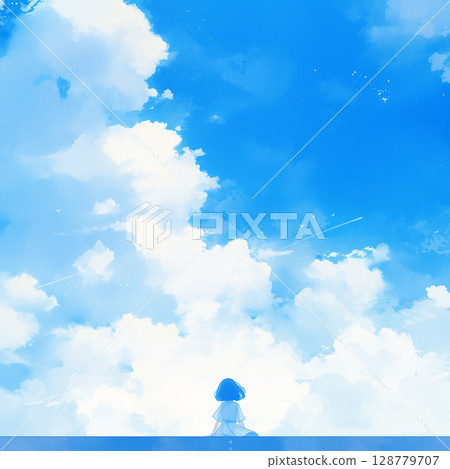 Clear blue sky and female students Clear blue sky and female students 128779707