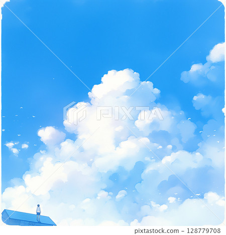 Clear blue sky and female students Clear blue sky and female students 128779708