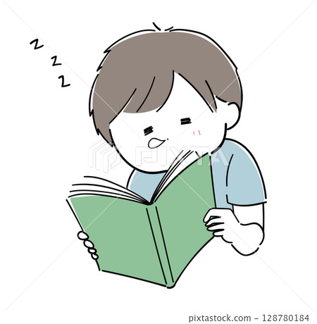 男孩在看書時睡覺 男孩在看書時睡覺 128780184