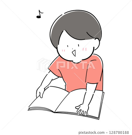 一個男孩正在閱讀一本令人興奮的書 一個男孩正在閱讀一本令人興奮的書 128780188