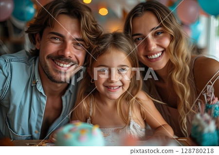 Family Smiling Together At Festive Summer Party 128780218