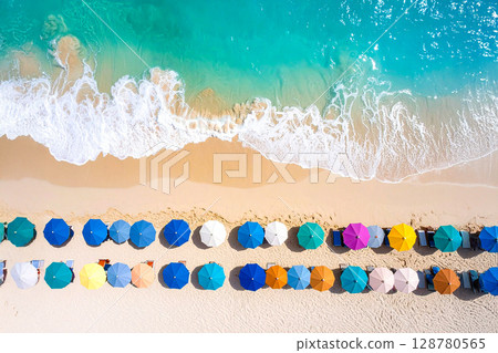colorful umbrellas by the sea 128780565