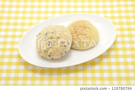 Melon bread on a white plate 128780784