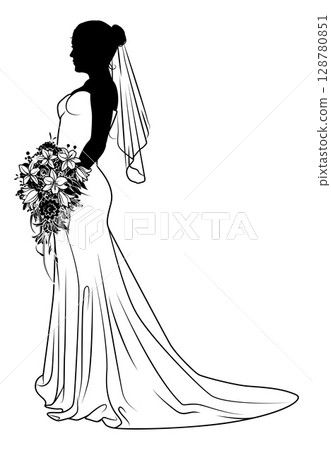 Bride Bridal Wedding Dress Silhouette Woman Design 128780851