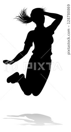 Happy Woman Jumping For Joy Silhouette Person 128780869