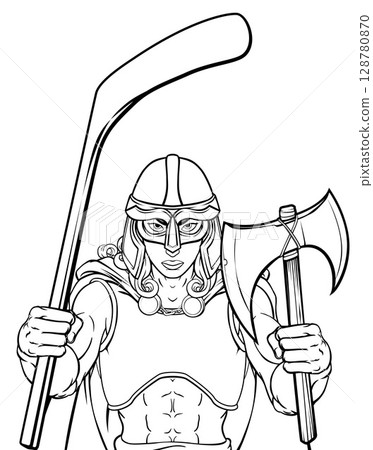 Viking Warrior Woman Ice Hockey Sports Team Mascot 128780870