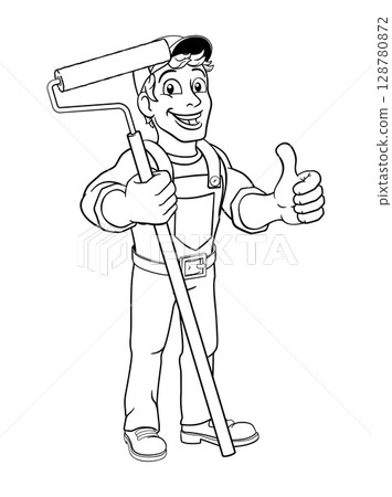 Painter Decorator Paint Roller Cartoon Handy Man 128780872