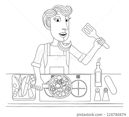 Woman Cooking Vegetable Curry Chinese Food Kitchen 128780874